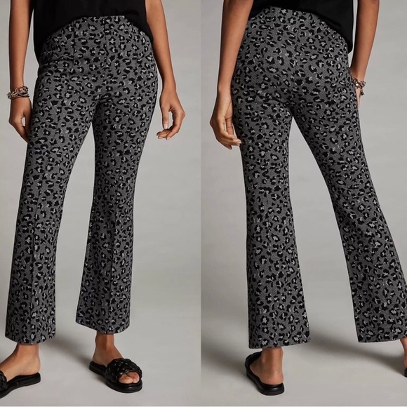 Anthropologie Maeve Mollie Kick Flare Gray Leopard Pants - Picture 2 of 14